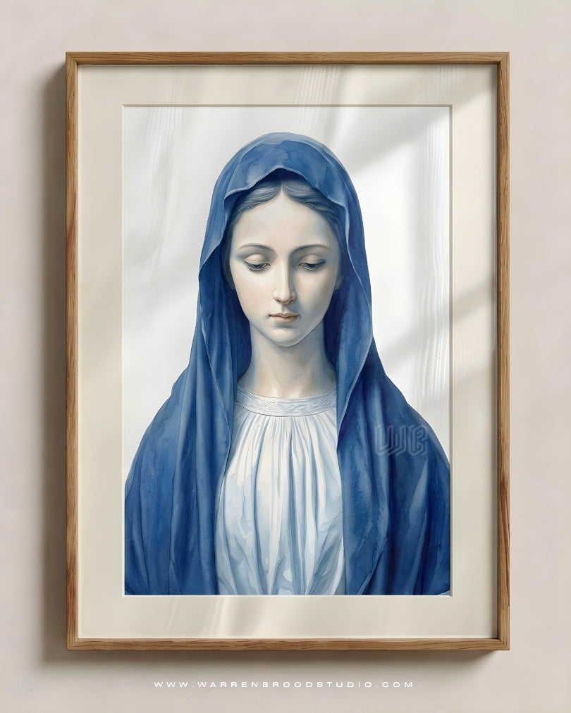 Blessed Virgin Mary wooden glass frame Christian wall art