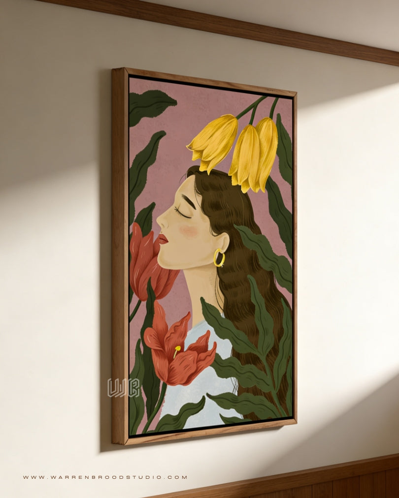 Shop Premium Wall Art | Contemporary Floral Portrait Digital Illustration | Luxury Home Décor Wall Frames