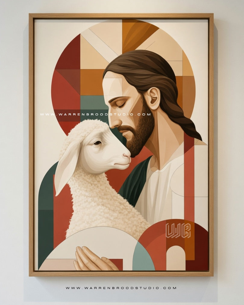 Shop Jesus & Lamb Religious Wall Art | Christian Canvas Print | Premium Wooden Frame - Warren Brood Art Studio