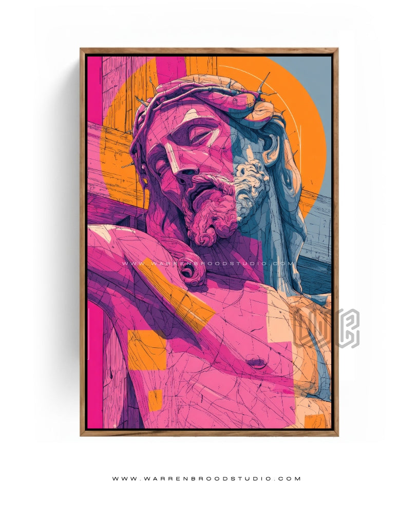 Jesus Crucifixion Illustration - Wooden Box Frame