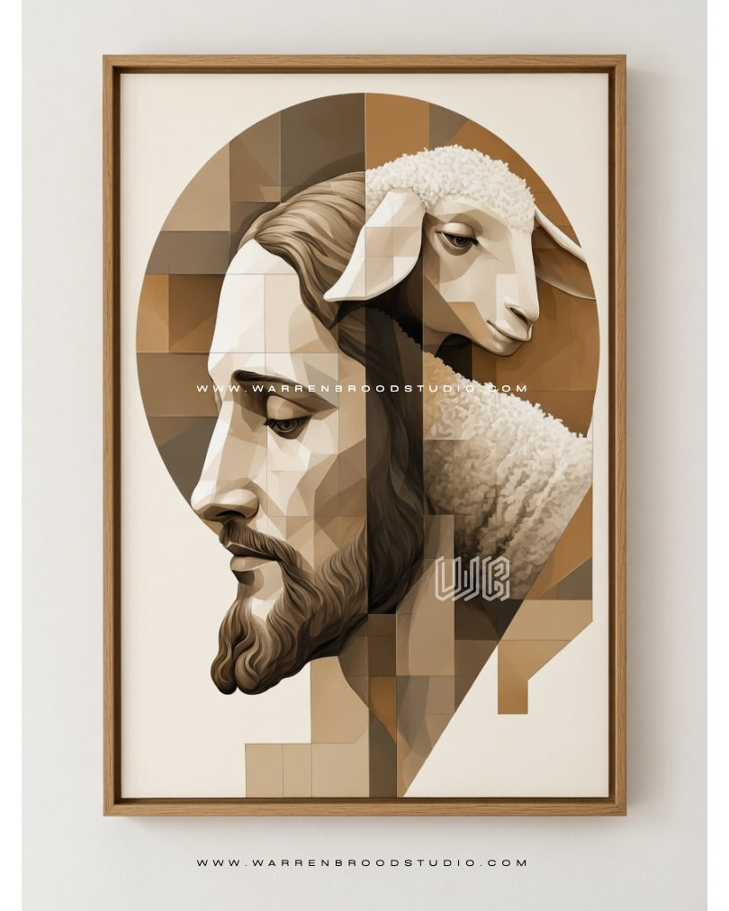 Jesus the Good Shepherd Wall Art | Premium Christian Canvas Print | Framed Jesus & Lamb Wall Décor for Home & Church - Warren Brood Art Studio, UAE