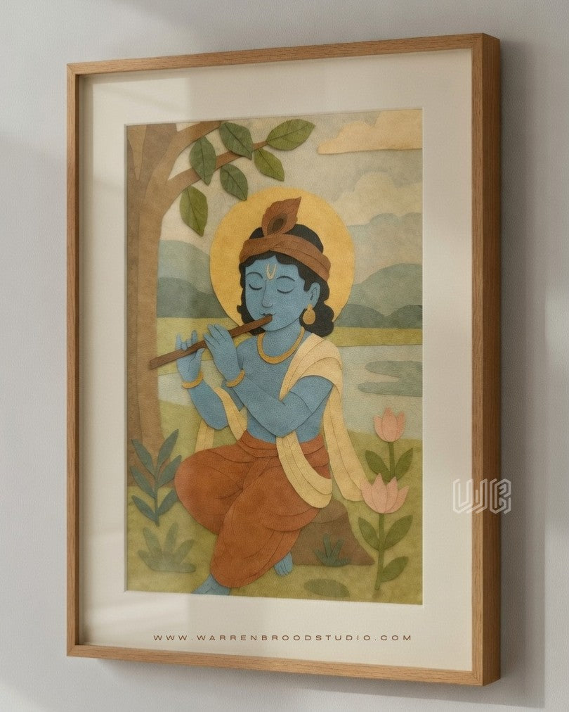 Lord Krishna wall art, Bal Krishna wall art, Krishna playing flute, Krishna flute painting, Krishna illustration, Lord Krishna framed print, Krishna wall decor, Hindu wall art, Hindu religious wall art, Krishna home decor, Krishna poster, Krishna canvas print, Bal Gopal wall art, Govinda wall art, Gopal Krishna painting, devotional wall art, Indian spiritual artwork, Krishna artwork for pooja room, Janmashtami wall decor, lotus Krishna art, traditional Indian art print