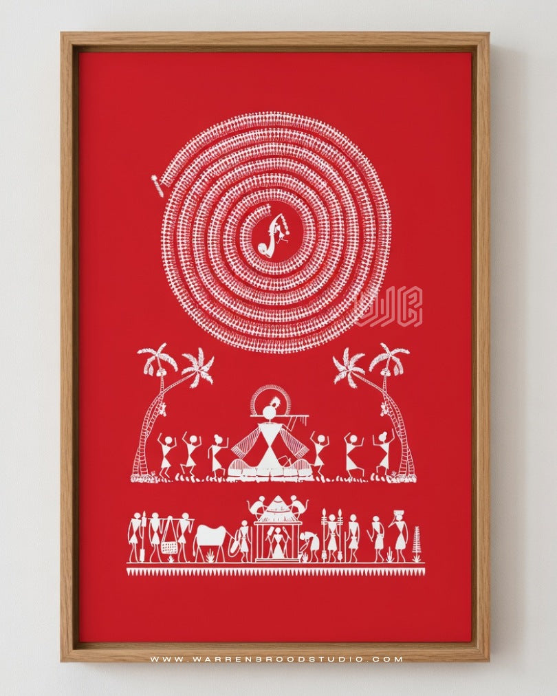 Buy Krishna Wall Art, Buy Krishna Painting Online, Krishna Janmashtami Wall Art, Warli Style Krishna Art, Lord Krishna Framed Print, Premium Hindu Wall Art, Krishna Religious Wall Decor, Indian Folk Art Print, Krishna Home Decoration, Krishna Gift, Spiritual Wall Art, Hindu Wall Decor, Luxury Krishna Artwork - Warren Brood Studio
