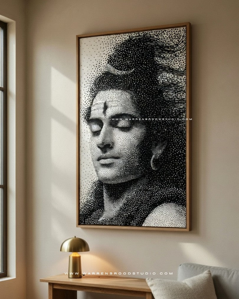 Lord Shiva Wall Art, Lord Shiva Framed Print, Shiva Wall Decor, Mahadev Wall Art, Shiva Meditation Art, Shiva Portrait Print, Hindu Wall Art, Hindu Religious Wall Decor, Shiva Illustration, Contemporary Shiva Art, Shiva Ink Drawing, Stipple Art Print, Shiva Fine Line Illustration, Black and White Shiva Art, Sacred Hindu Artwork, Mahadev Framed Artwork, Spiritual Wall Art, Meditation Room Wall Decor, Temple Wall Art, Pooja Room Wall Decor, Luxury Hindu Art, Premium Hindu Wall Frame, Shiva Giclée Print