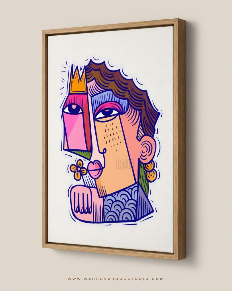 modern empress wall art, abstract cubist portrait, contemporary face art print, geometric portrait artwork, colorful cubist wall décor, premium wall art frames, modern framed artwork, abstract female portrait, luxury wall décor, contemporary gallery art, cubism inspired illustration, designer wall art prints, artistic wall frames, modern interior artwork, Warren Brood Studio