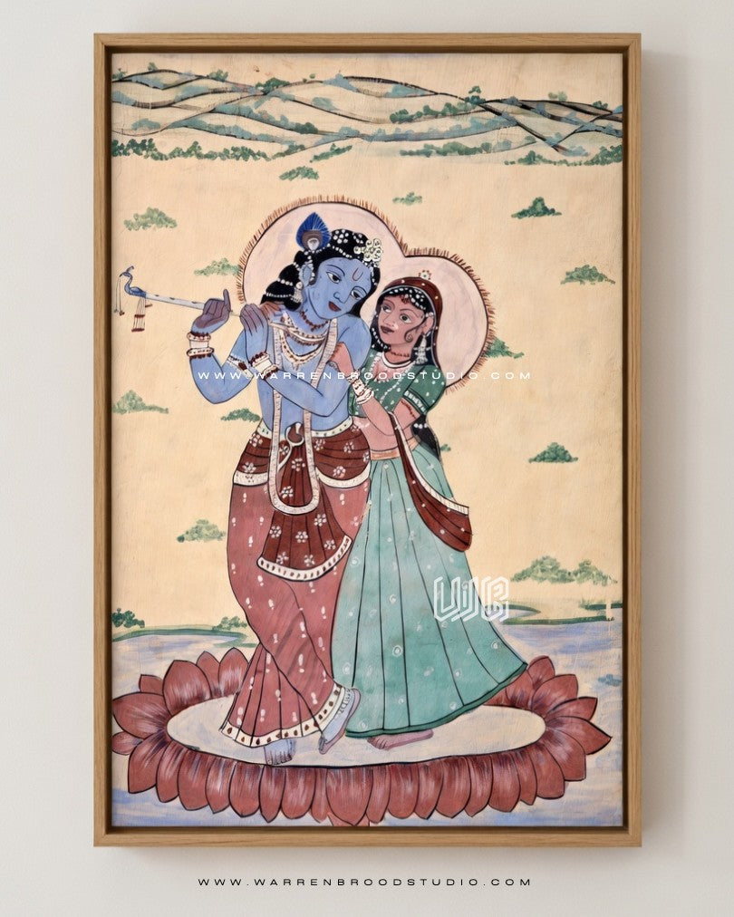 Shop Premium Radha Krishna religious wall art print for pooja room, temple, meditation space, and luxury home décor - Warren Brood Studio