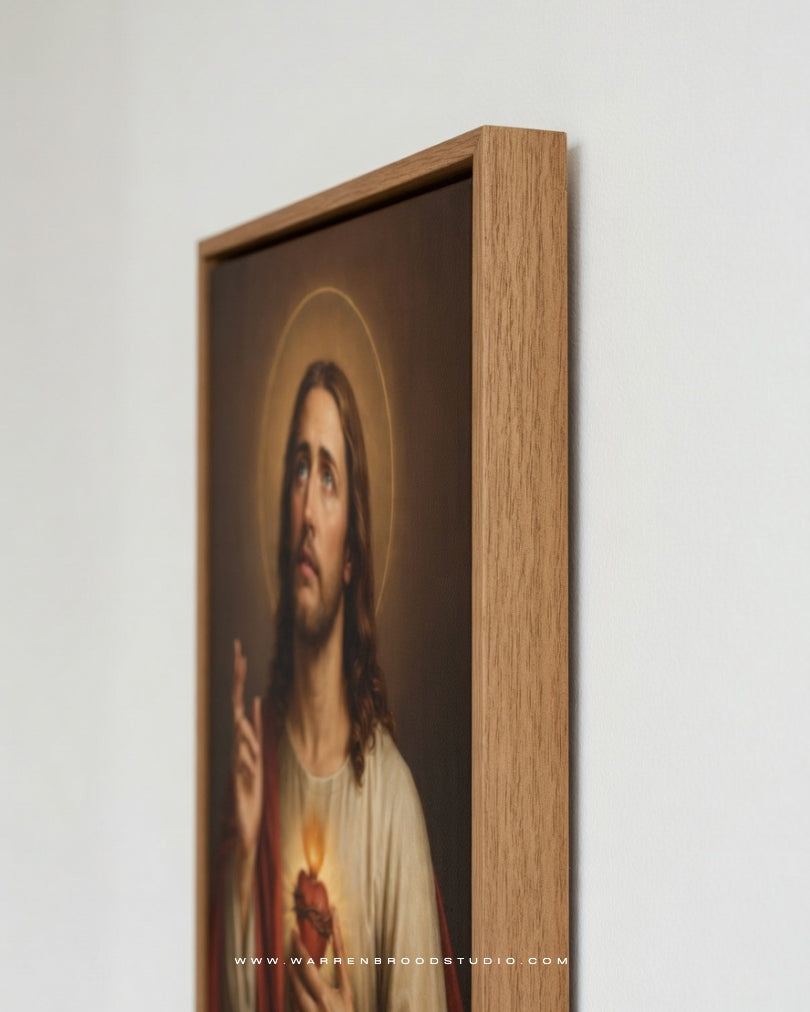 Sacred Heart of Jesus – Premium Christian Wall Art in Oak Wooden Box Frame