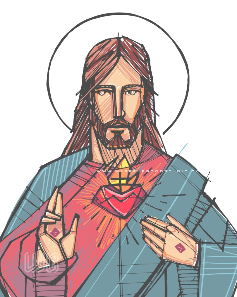 Jesus Christ Sacred Heart artwork modern digital style