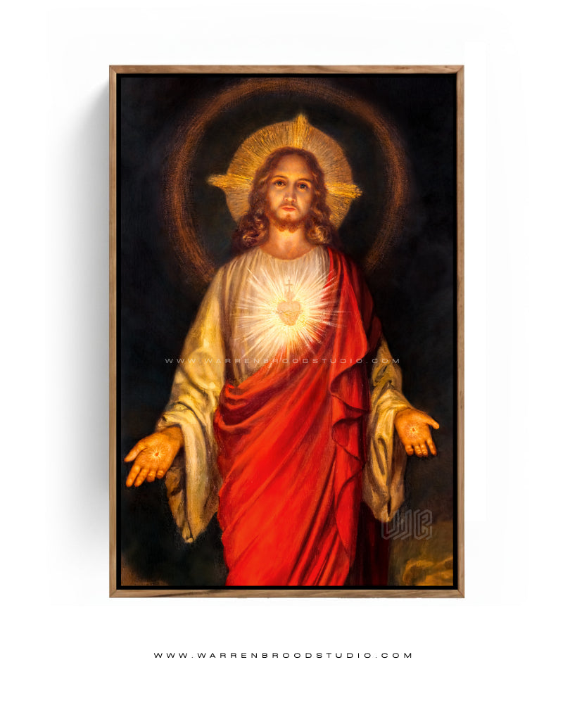 Sacred Heart Jesus Painting - Wooden Box Christian Frame
