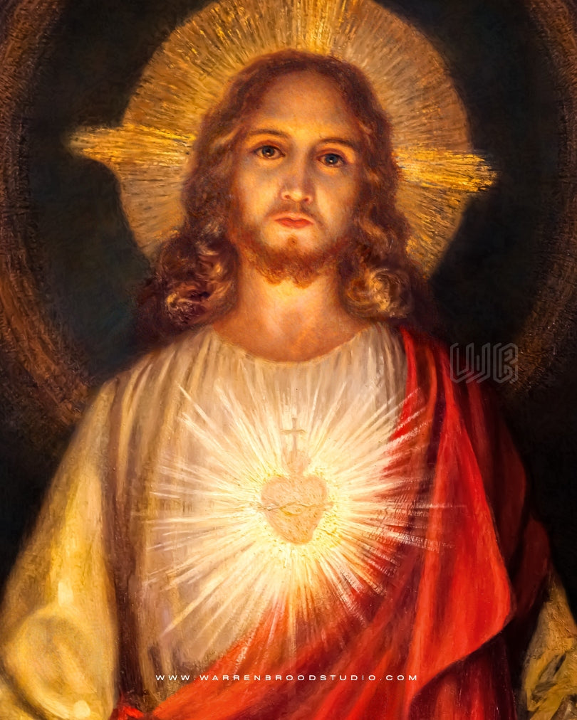 Sacred Heart Jesus Painting - Wooden Box Christian Frame