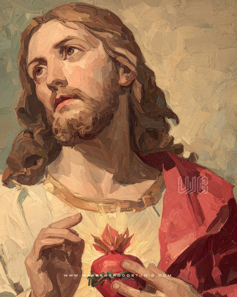 Sacred Heart Jesus Illustration Wall Frame - Catholic Home Decor | Christian Wall Decor, Warren Brood Studio