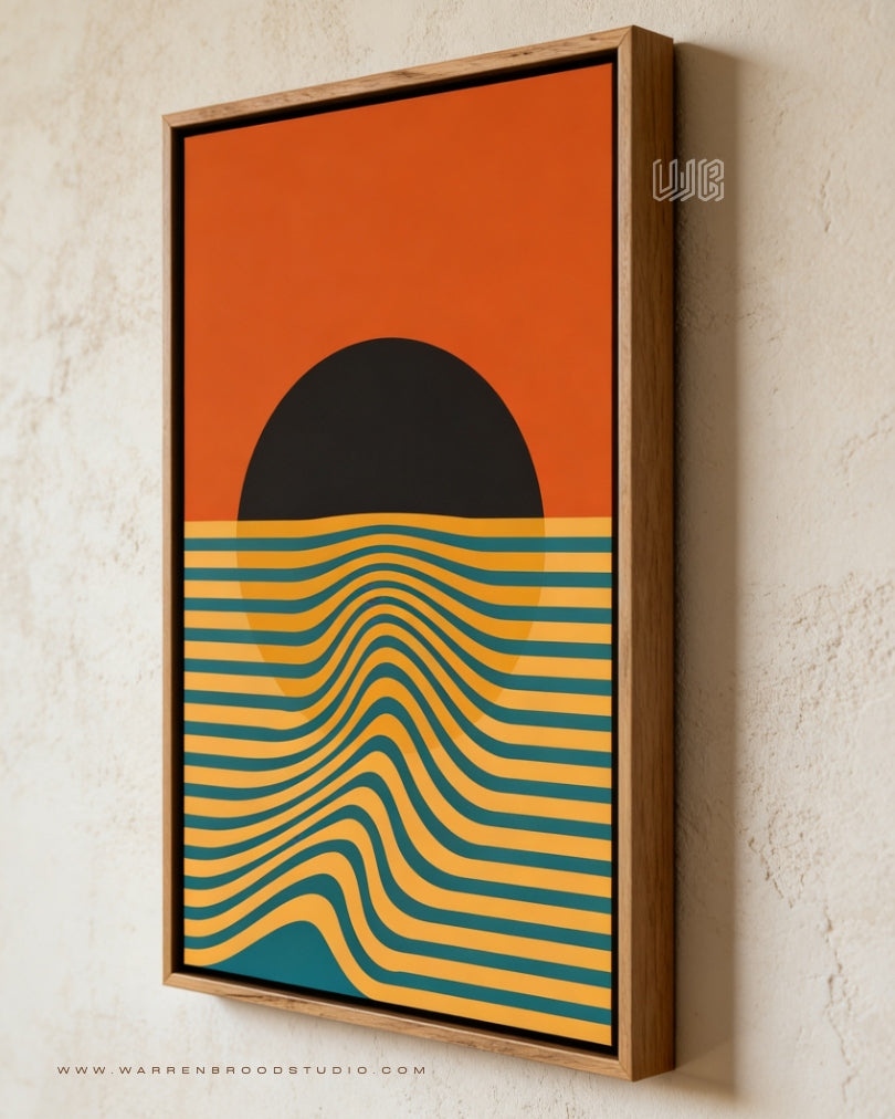 Solar Drift contemporary abstract sunset artwork, premium wooden framed wall décor for luxury home interiors - Warren Brood Studio