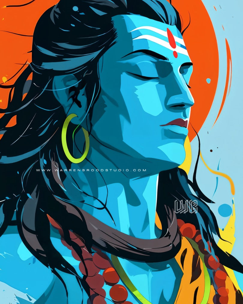 Museum-quality Lord Shiva framed digital art print.