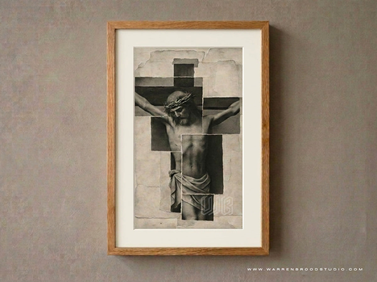 Jesus Christ on cross crown of thorns religious wall decor framed artwork