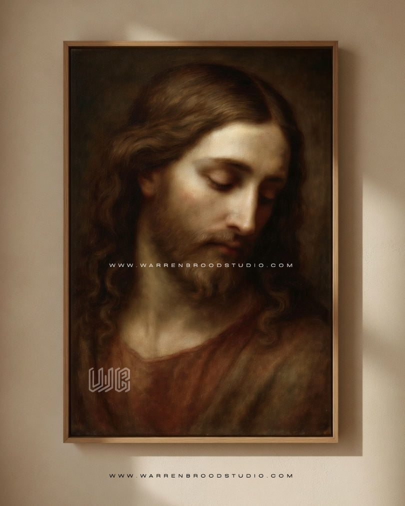The Face of Divine Mercy – Buy Premium Christian Wall Art Print | Jesus Christ Portrait | Oak Wooden Frame
