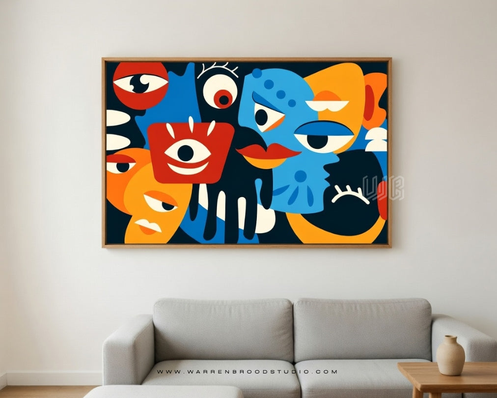 Eyes Between Us | Abstract Cubist Face Wall Art Print with Premium Wooden Frames | Warren Brood Studio
