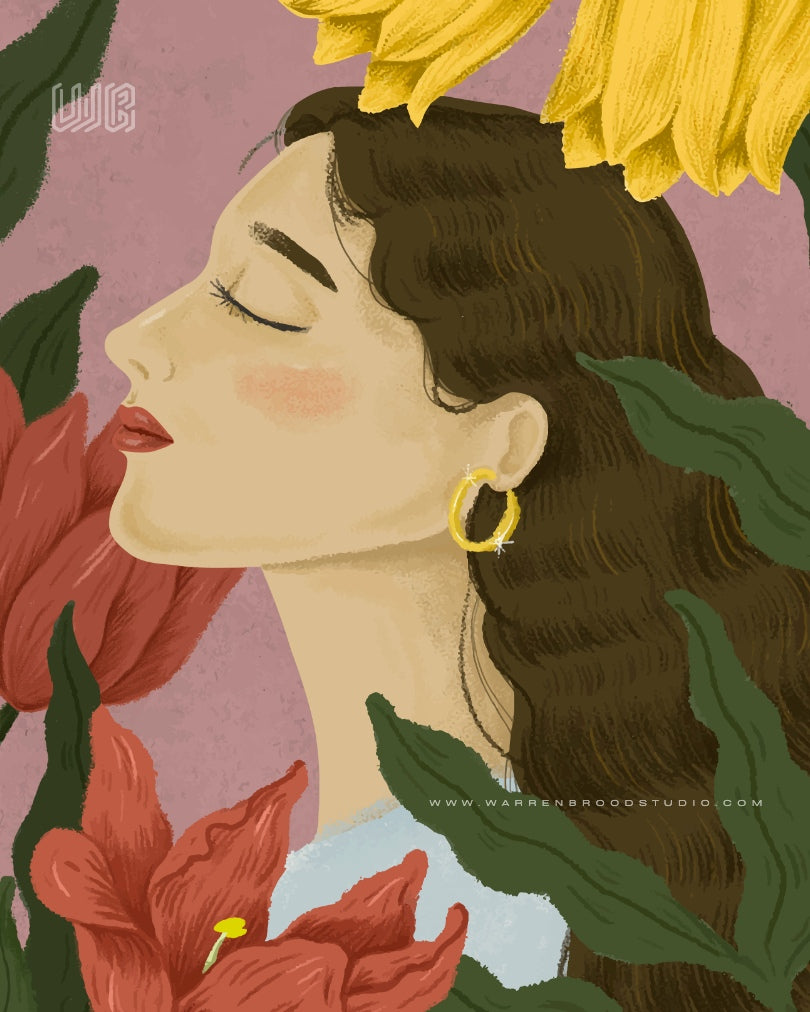 Shop Premium Wall Art | Contemporary Floral Portrait Digital Illustration | Luxury Home Décor Wall Frames Online