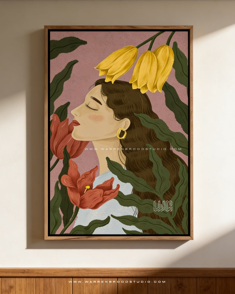 Shop Her Silent Garden Premium Wall Art | Contemporary Floral Portrait Digital Illustration | Luxury Home Décor Wall Frames in Dubai