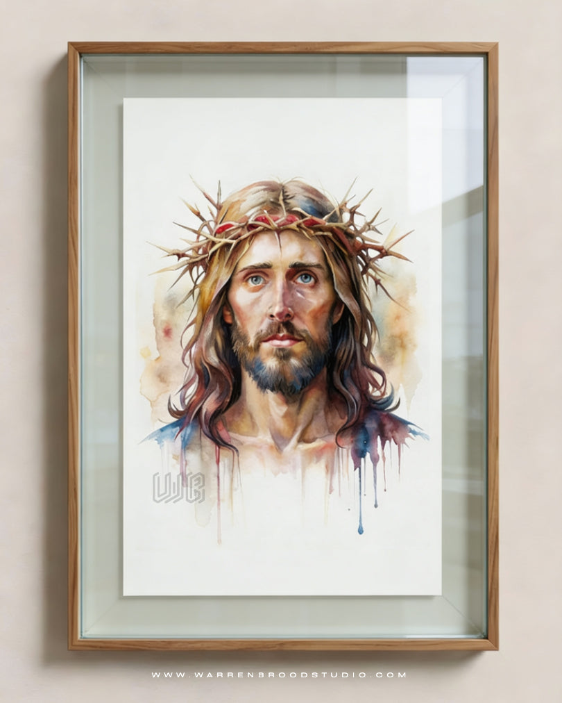Jesus Christ Crown of Thorns Painting Art Print - Double Glass Floating Frames Online