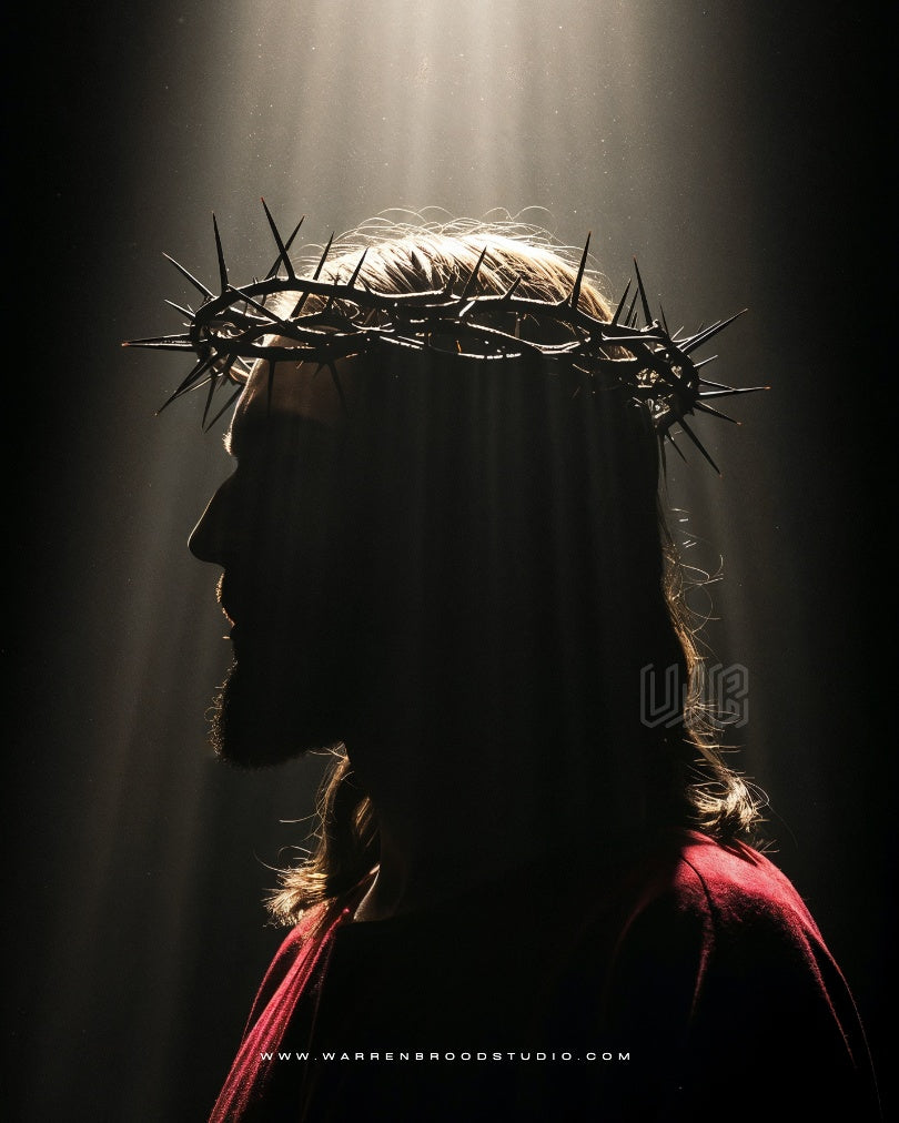 Jesus Christ  crown of thorns under light beam, Christian spiritual wall art online