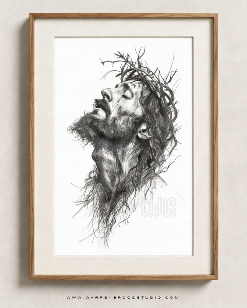Elegant Jesus Christ illustration drawing showcasing faith, compassion, and divine grace. Ideal for home décor, prayer rooms, and meaningful gifts.