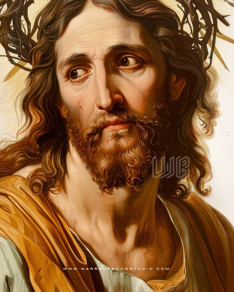Jesus Christ Portrait with Crown of Thorns Painting, Wall Art