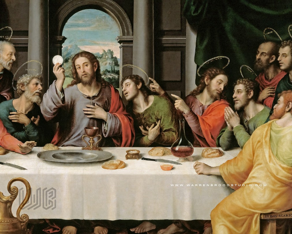 Catholic Last Supper artwork in elegant wooden frame