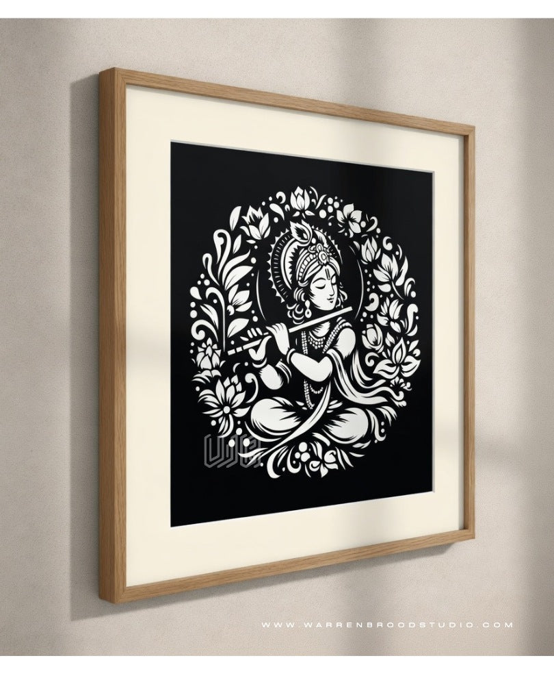 Modern Krishna wall art frame for living room, bedroom, meditation space and luxury home decor - Warren Brood Studio