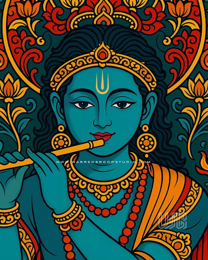 Shop Divine Krishna – Premium Hindu Religious Wall Art Print - Warren Brood Studio 