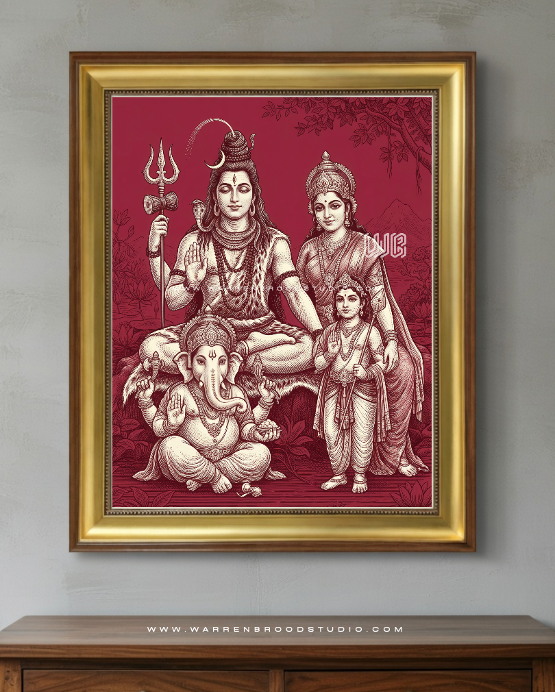 Shop Hindu Religious Wall Art | Lord Shiva Family Framed Art - Warren Brood Studio, UAE