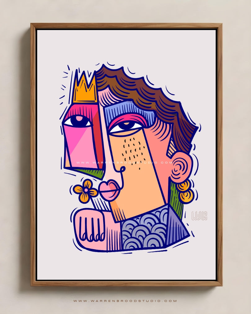 Modern Empress | Abstract Cubist Portrait Wall Art Print with Premium Wooden Frames | Warren Brood Studio