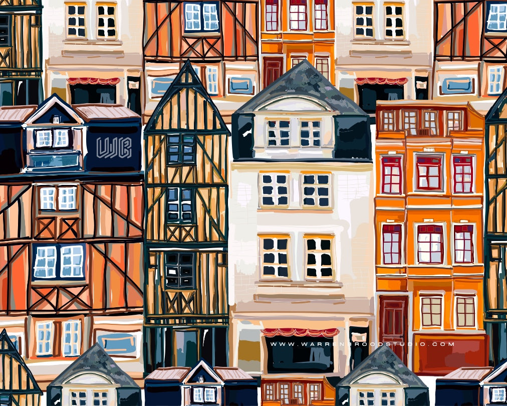 Old Town Digital Illustration Art Print | Premium Wall Art Frames | Warren Brood Studio