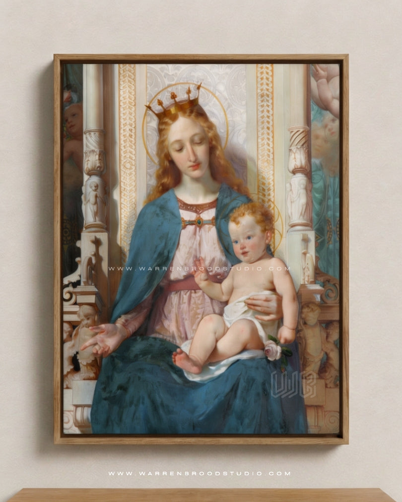 Framed Madonna with Baby Jesus Christ wall art for home decor