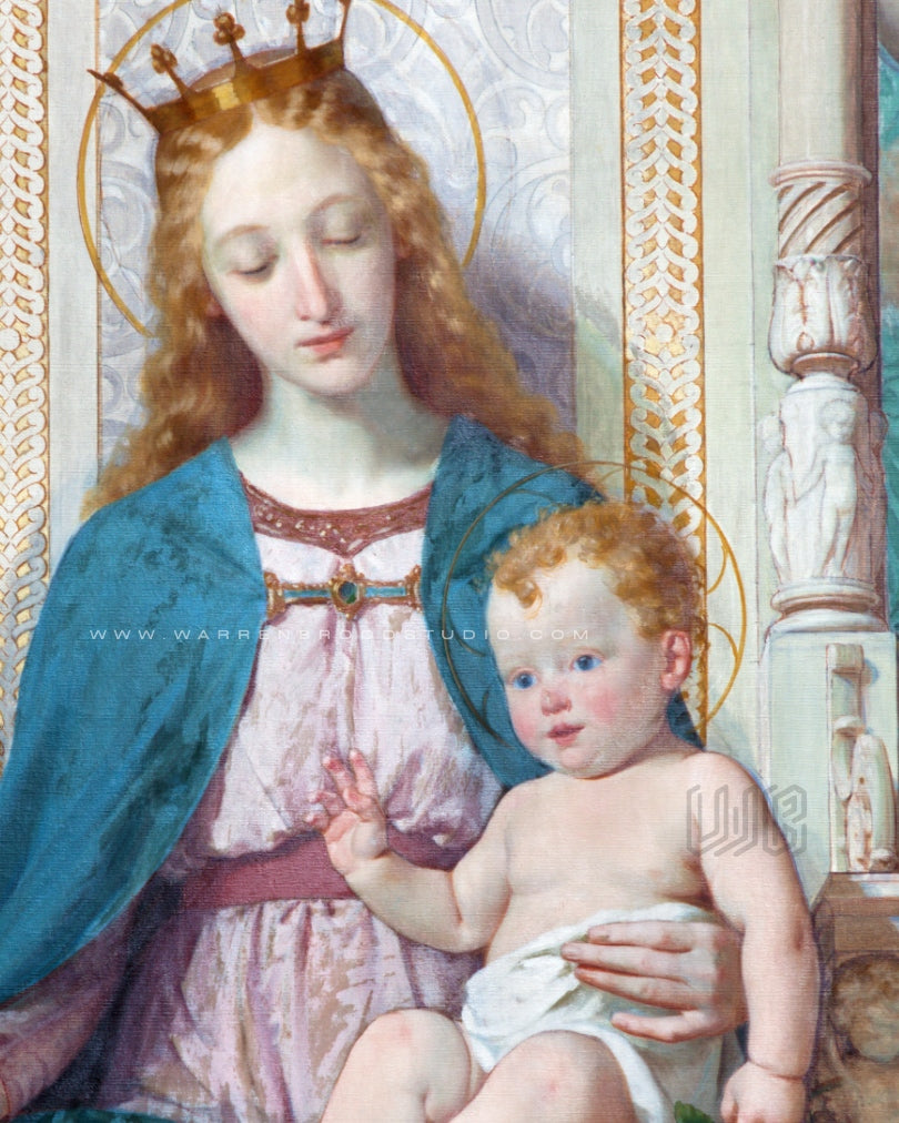 Premium framed religious artwork of Madonna with Baby Jesus Christ - Warren Brood Studio