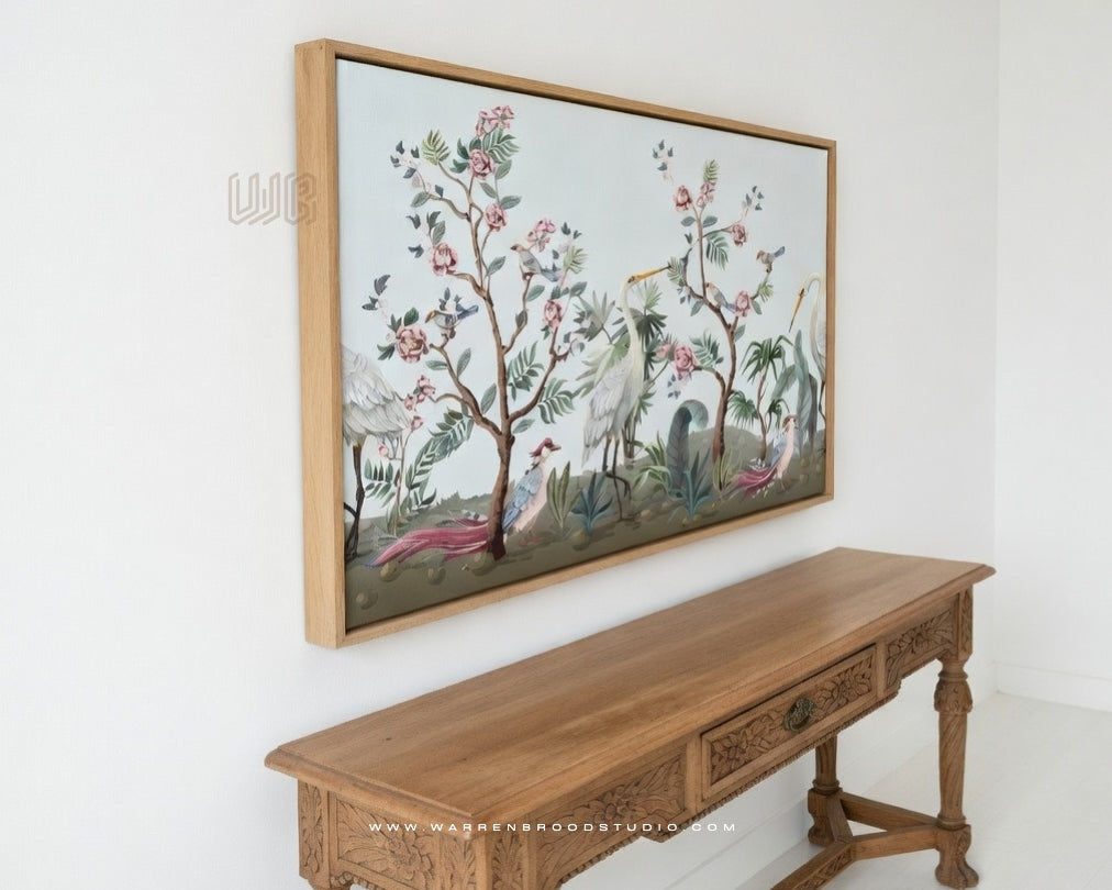 botanical wall art, bird wall art print, floral garden artwork, nature wall décor, chinoiserie wall art, botanical illustration print, premium wall art frames, heron wall art, exotic bird artwork, luxury botanical décor, floral wall art, garden-inspired wall art, decorative bird print, vintage botanical artwork, elegant nature wall art, framed botanical print, luxury home décor, botanical art prints online, premium framed artwork, Warren Brood Studio