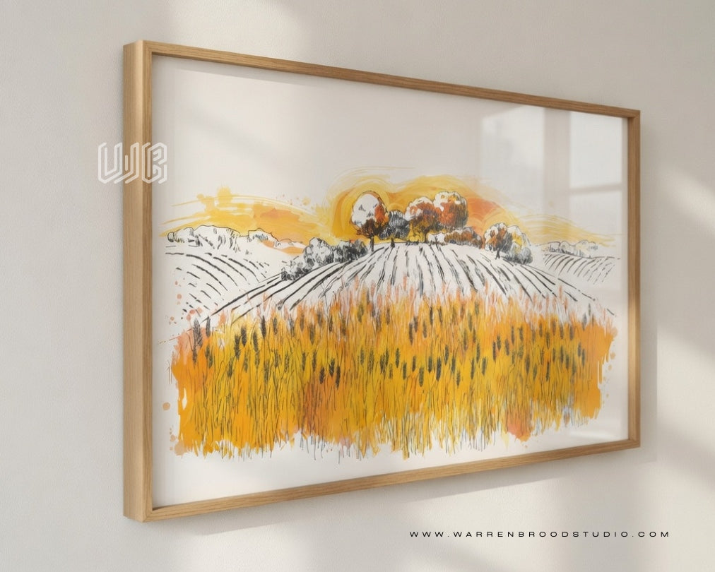 Golden Harvest Wall Art, Premium Wall Arts, Home Décor Wall Frames Dubai, Countryside Landscape Art, Wheat Field Artwork, Nature Wall Art, Luxury Wall Art Dubai, Premium Wooden Wall Frame, Golden Field Illustration, Rural Landscape Wall Art, Modern Framed Artwork, Scenic Wall Décor, Designer Wall Frames Dubai, Contemporary Art Print Wall Frames, Nature Inspired Wall Art, Warren Brood Studio.