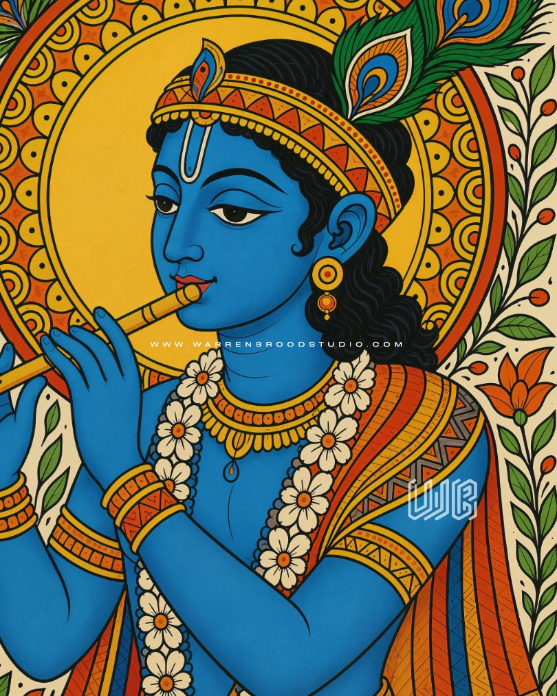 Lord Krishna Portrait – Premium Devotional Hindu Wall Art Glass frame