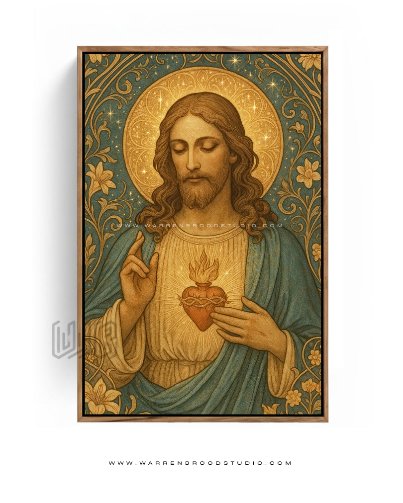 Sacred Heart Jesus Illustartion - Wooden Box Frame
