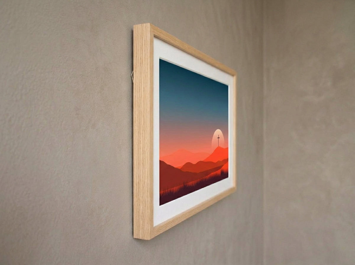 Minimalist Christian Cross Sunrise - Religious Wall Art Frame