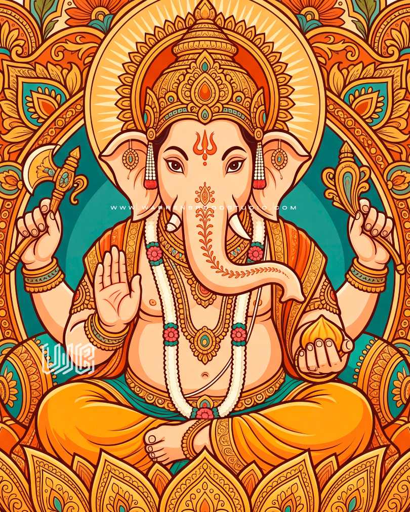 Buy Lord Ganesha wall art, Ganpati wall art, Ganesha painting, Ganesha illustration, Ganesh wall decor, Ganpati Bappa artwork, Lord Ganesha framed print, Hindu wall art, Hindu religious wall decor, Ganesha home decor, Ganesha poster, Ganesha canvas print, Ganesha lotus artwork, Ganesha mandala art, sacred lotus wall art, premium Hindu wall frame, oak wooden framed art, Indian spiritual artwork, pooja room wall decor, temple wall art, Ganesh Chaturthi decor, luxury Hindu home decor, devotional wall art,
