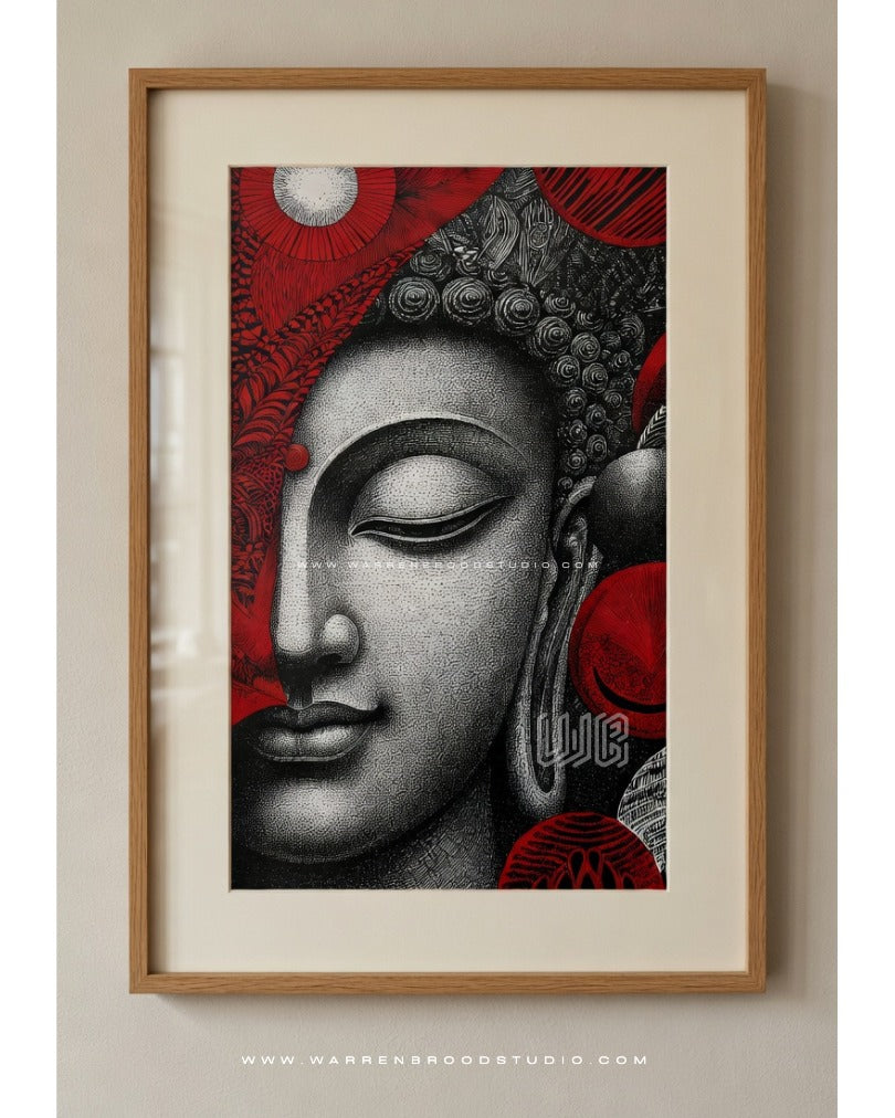 Contemporary spiritual wall art featuring serene Buddha portrait - Warren Brood Art Studio
