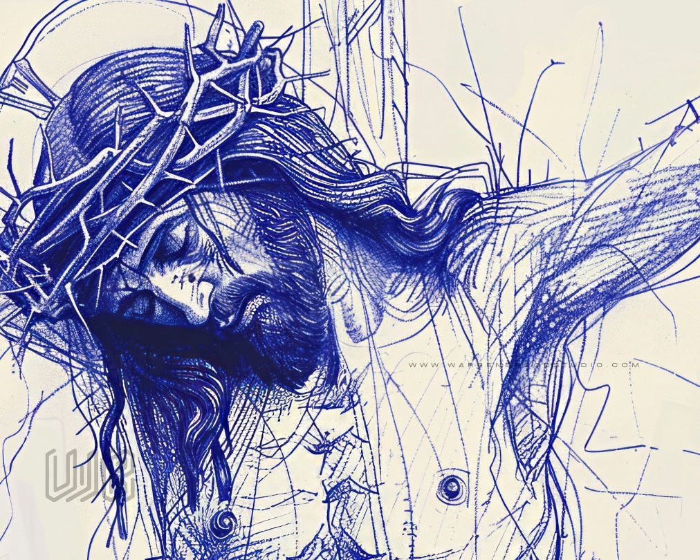 Jesus Christ Crucifix Sketch - Wooden Box Frame