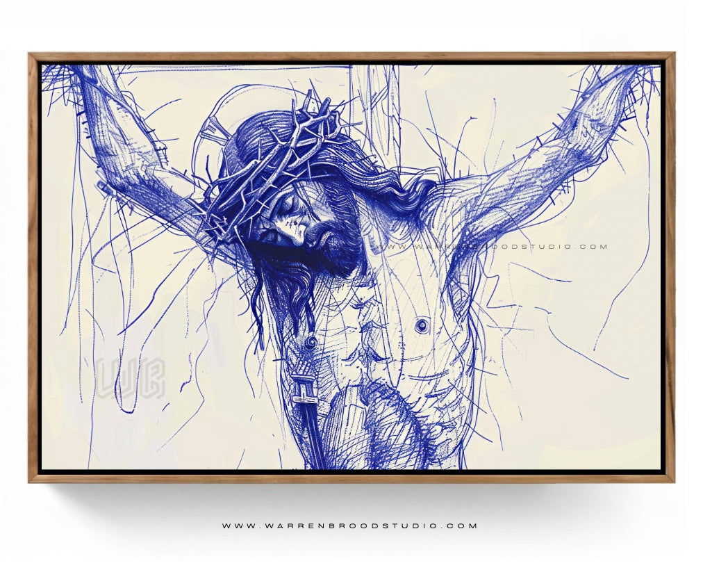 Jesus Christ Crucifix Sketch - Wooden Box Frame