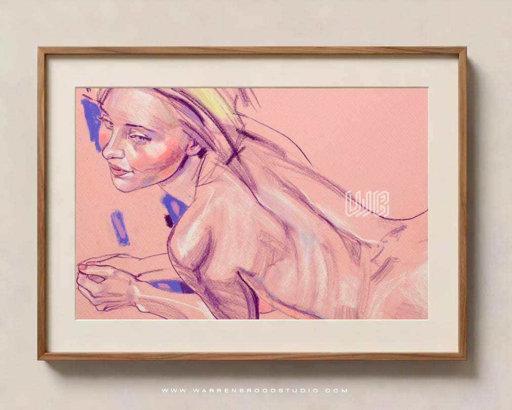 Contemporary pastel woman portrait wall art featuring soft feminine illustration and modern abstract aesthetic decor for luxury interiors - Warren Brood Studio