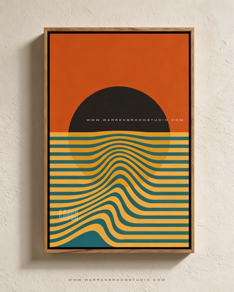 Solar Drift Premium Wall Art | Contemporary Abstract Sunset Digital Illustration with Luxury Wooden Wall Frame – Modern Home Décor Wall Frames