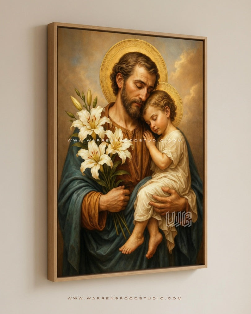 St. Joseph and the Infant Jesus – Premium Catholic Christian Wall Art Print - Warren Brood Studio