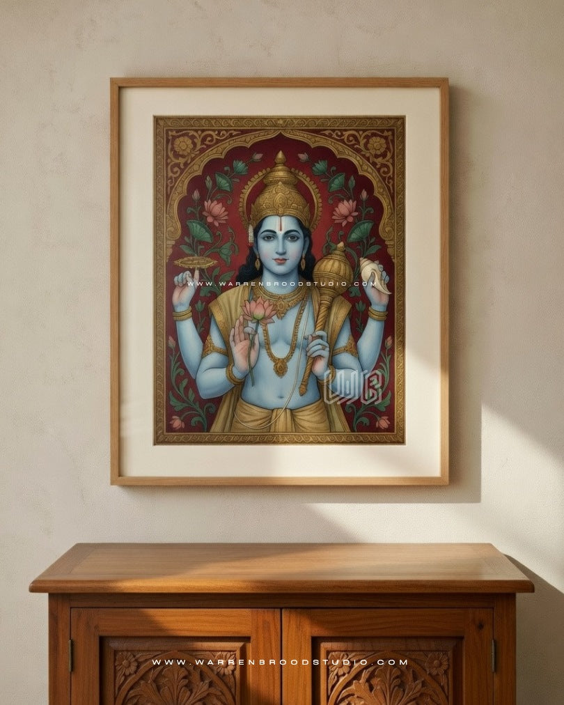 Vishnu Bhagwan Wall Frame – Premium Hindu Devotional Art Print